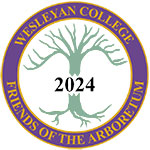 Wesleyan College Arboretum Logo: A purple circle bearing the words "Wesleyan College Friends of the Arboretum," with a tree in the middle and the year 2024..